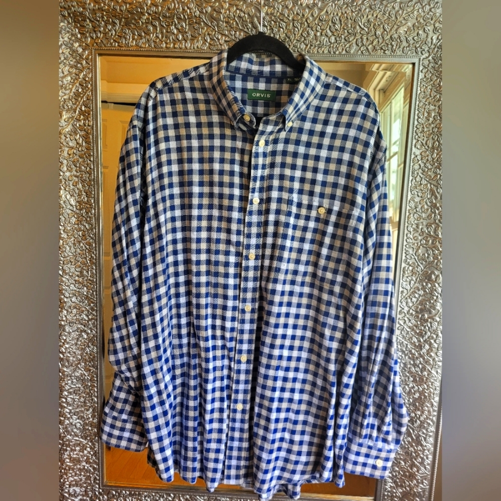 Orvis Blue/Tan Checkered Men's Button Up Shirt